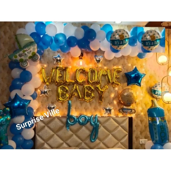 Blue Balloon Welcome Baby Boy Decor