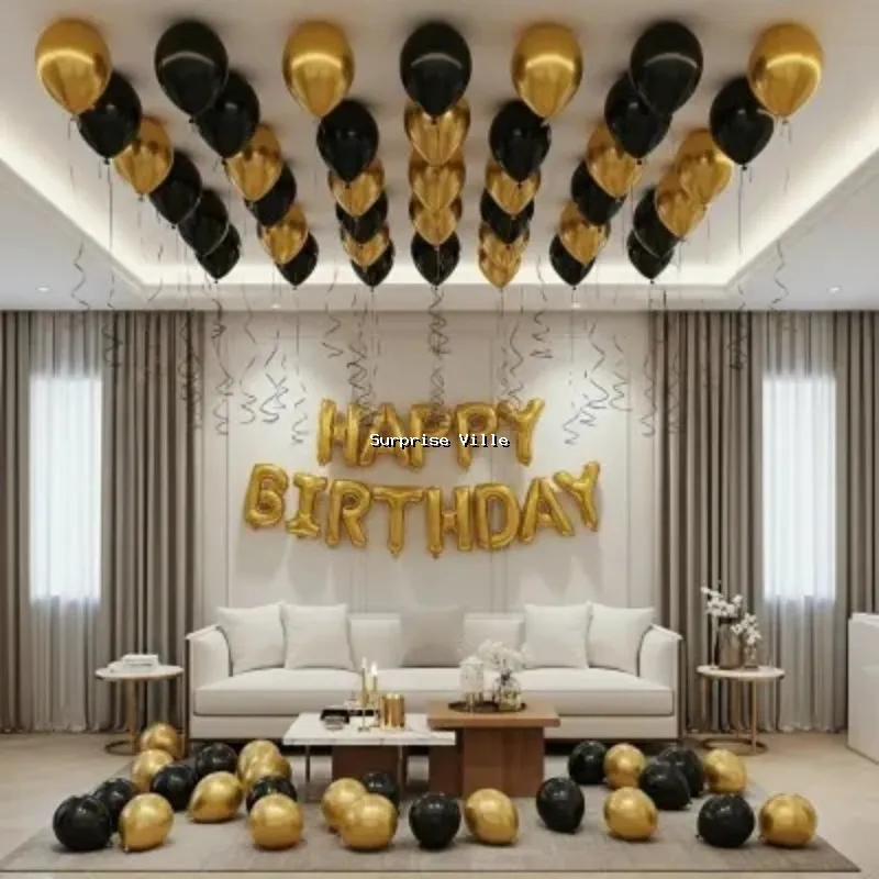 Black Gold Ceiling Birthday Decoration