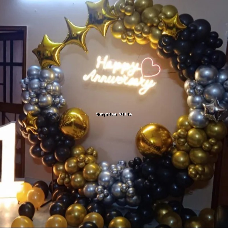 Royal Black & Gold Anniversary Balloon Decoration